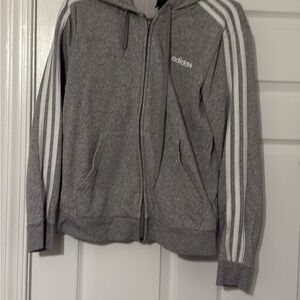 Adidas Heather Gray Hoodie with White Stripes